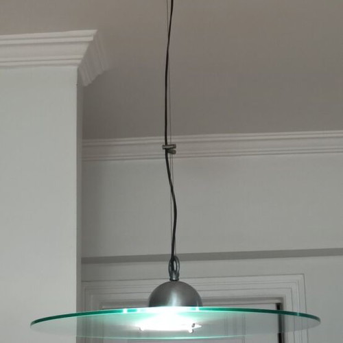 Pendant led light used with glass and inox details