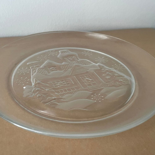 Vintage Arcoroc glass plate used with embossed Christmas design