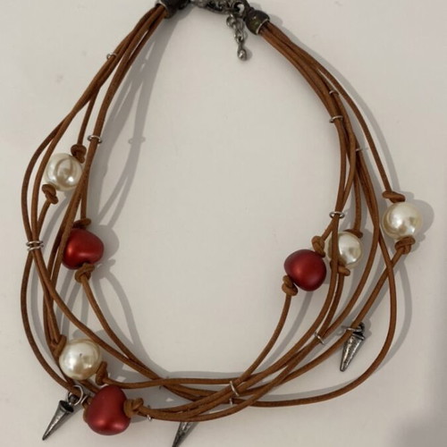 Handmade leather necklace/bracelet used, with oxidized metal parts