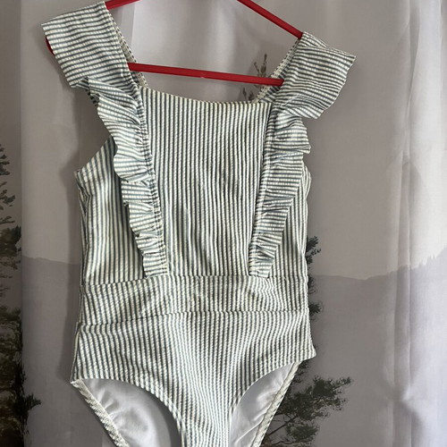 H&M striped one-piece swimsuit for 2-3 years old used, white and blue