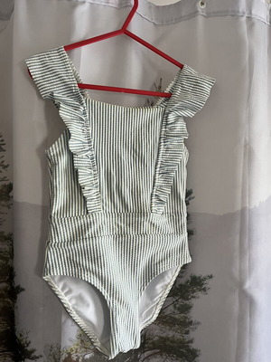 H&M striped one-piece swimsuit for 2-3 years old used, white and blue