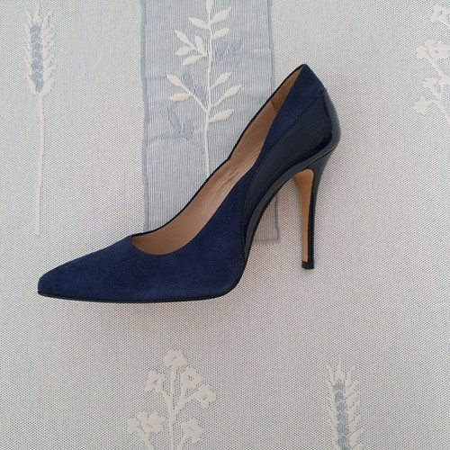 Sagiakos pumps new, leather blue suede and patent leather