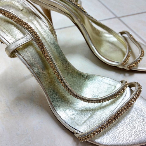 PanConi vintage gold leather sandals used, size 38, 10 cm heel