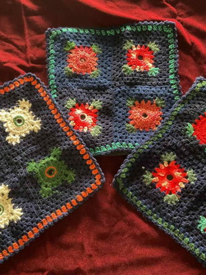 Vintage Crochet Granny Squares Set of 3 Decorative Pillows like new