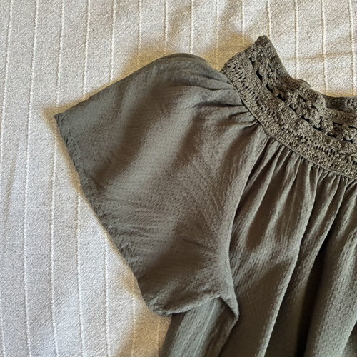 Jacqueline De Yong Khaki Olive Green Crochet Lace Off-Shoulder Dress like new