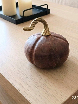 Table decorative wooden pumpkin brown with gold stem like new
