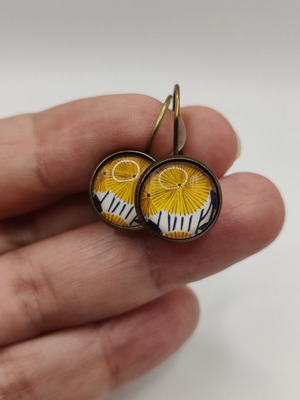 Vintage 12mm Yellow Dandelions Earrings new, handmade with bronze base