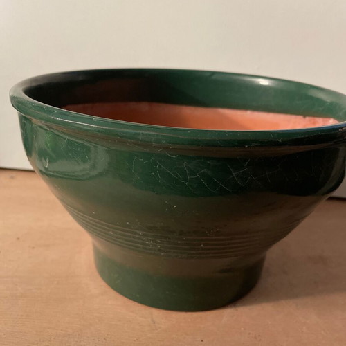 Clay green flowerpot cachepot without hole 22cm diameter X 13 height No3 new