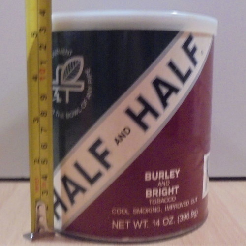 Half & Half old metal pipe tobacco tin empty used with plastic lid