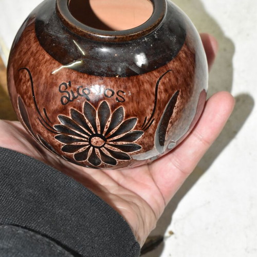 Vintage ceramic vase Sifnos used with embossed design