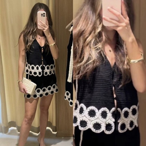 Mango Crochet boho summer co-ord set vest & mini skirt