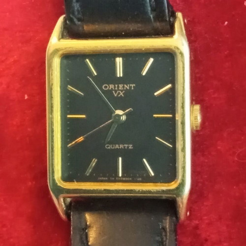 Orient VX tank quartz watch Japan, vintage, leather strap