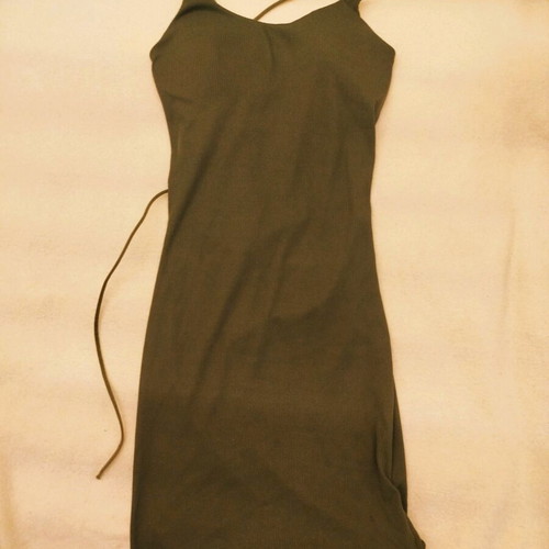 Chic Khaki Ribbed Dress with Impressive Lace-Up Back Tie