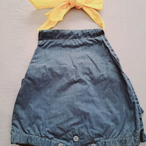 Denim short romper for baby 6-9 months like new, yellow submarine