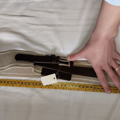 Real leather belt with linen fabric new, beige and brown