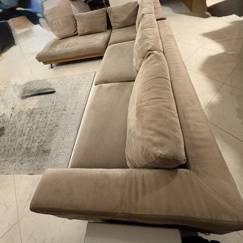 Corner three-seater sofa with suede fabric