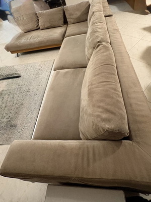Corner three-seater sofa with suede fabric