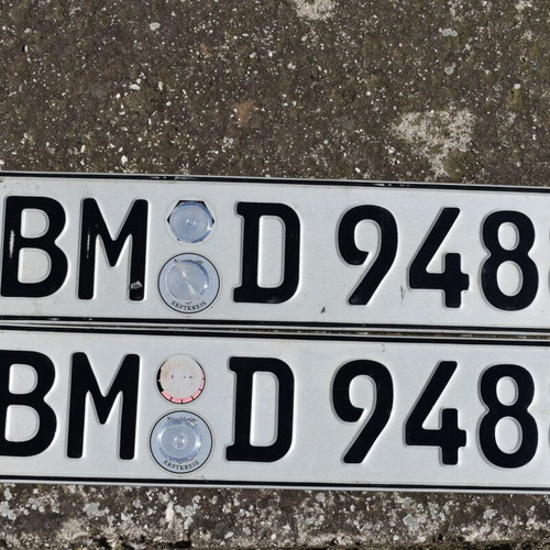 Decorative car plates used, set of 2, aluminum, Berchheim collector's