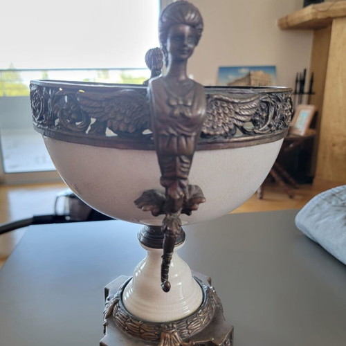 Italian Brass Urn used, Italian vintage brass porcelain