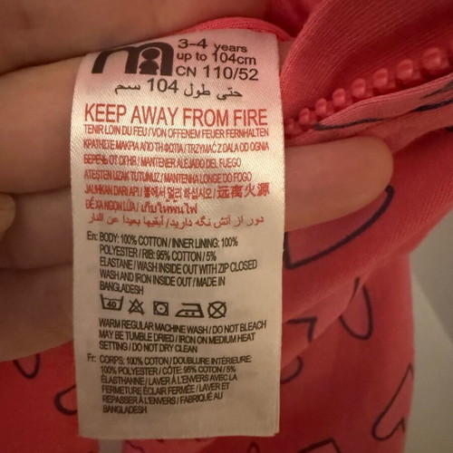 Mothercare sleeping bag for girl 3-4 years 104 cm like new pink