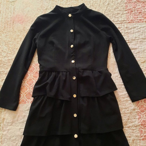 Black dress with Mao collar and silver buttons, one size