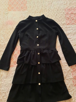 Black dress with Mao collar and silver buttons, one size