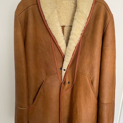 Men's leather vintage jacket used, brown, size L-XL with mouton lining