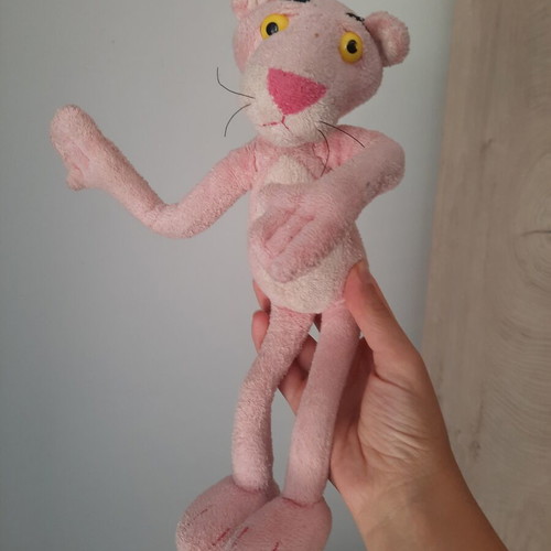 Pink Panther plush toy with flexible limbs, retro