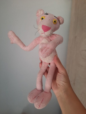 Pink Panther plush toy with flexible limbs, retro