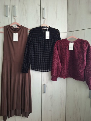 Zara dress, black blouse and brown jacket set, size L
