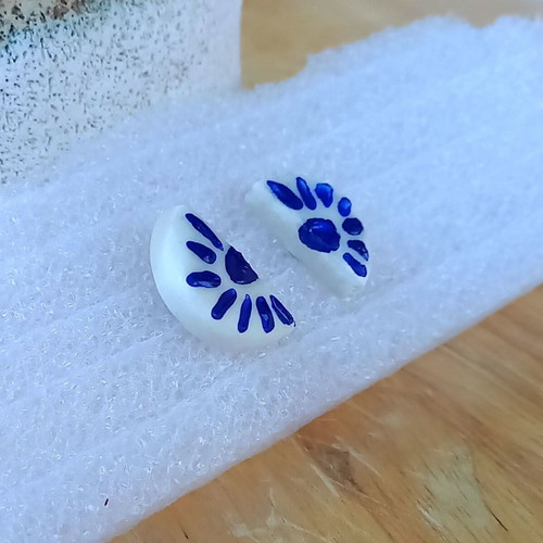 Handmade ceramic earrings with hand-painted designs and glass coating
