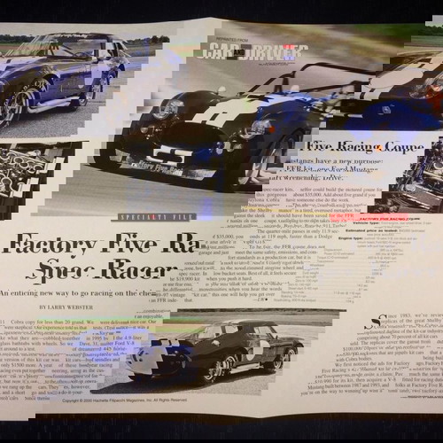 Factory Five Racing Information Package 1998 like new, brochure magazine