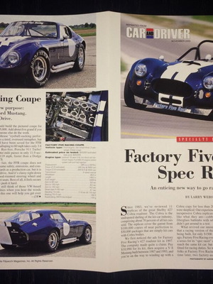 Factory Five Racing Information Package 1998 like new, brochure magazine