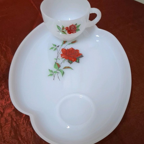 Vintage porcelain plates with cups new set with roses