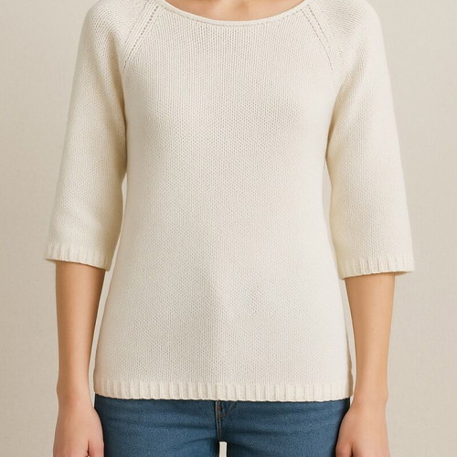 Knitted summer blouse white like new, size S/M, 3/4 sleeves