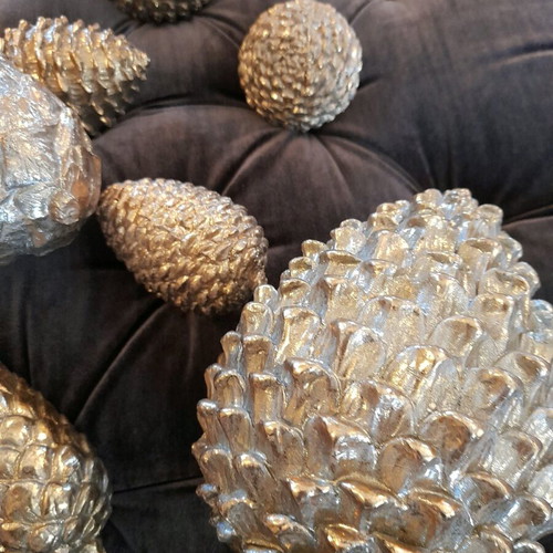 Golden decorative pine cones like new, Christmas decoration