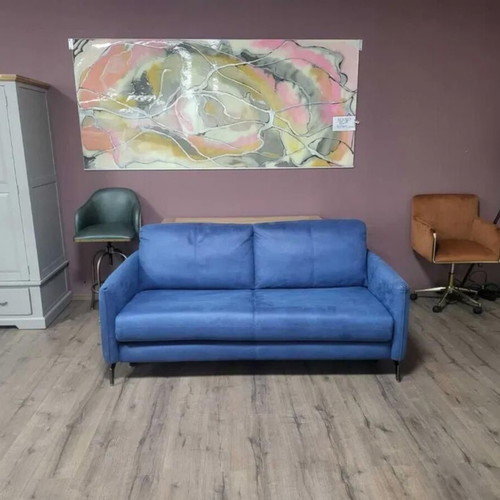 Designer blue fabric sofa three-seater with sleep function new