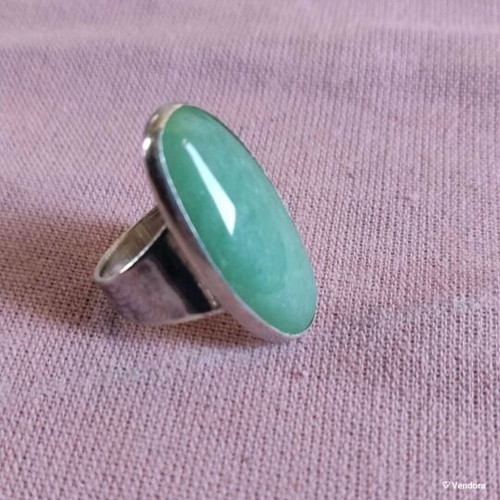 Handmade silver ring size 56 with natural green aventurine stone like new