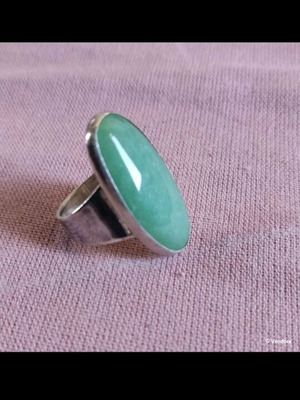 Handmade silver ring size 56 with natural green aventurine stone like new