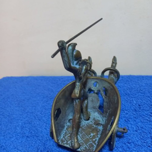 Bronze miniature sculpture of a Greco-Roman warrior in chariot used