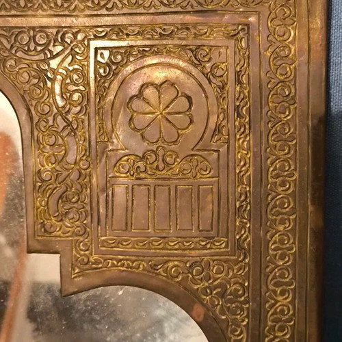 Moroccan vintage handmade brass mirror used