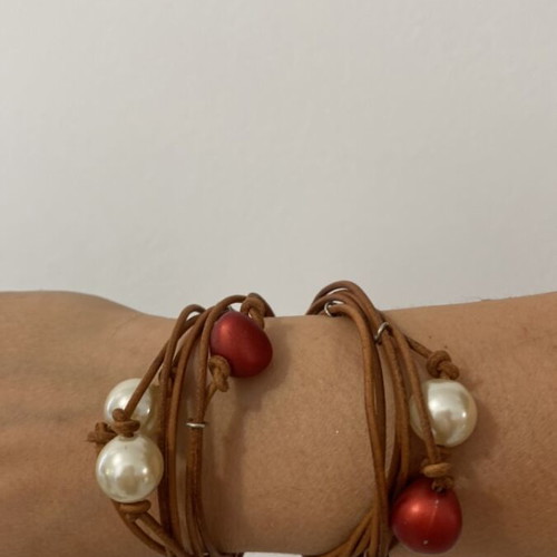 Handmade leather necklace/bracelet used, with oxidized metal parts