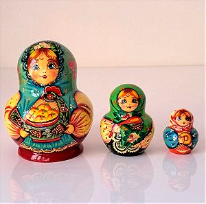 Ρώσικο Ξύλινο Διακοσμητικό "Ματριόσκα" 3τεμ. Hand Painted #01682
