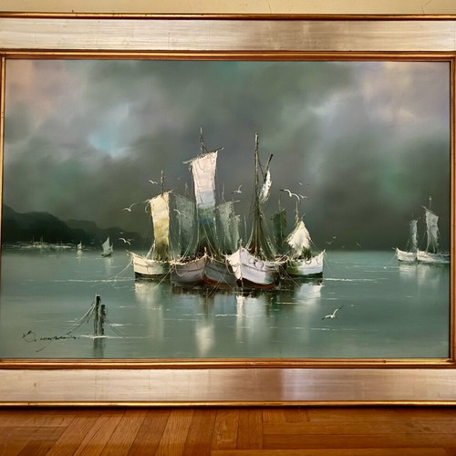 Oil painting seascape with frame like new, 110×78 cm