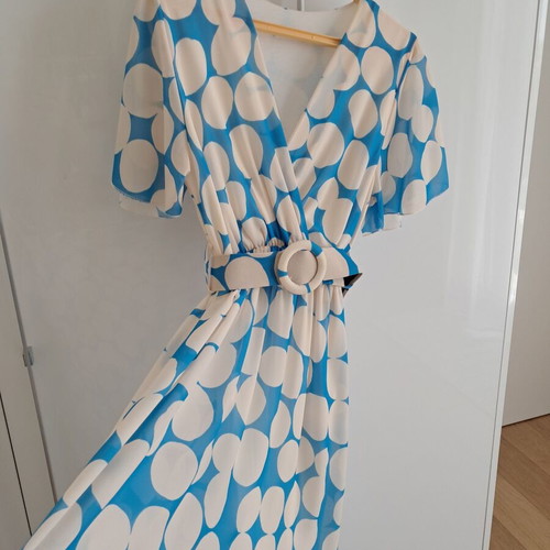 Women's midi dress cruzé like new, white and turquoise