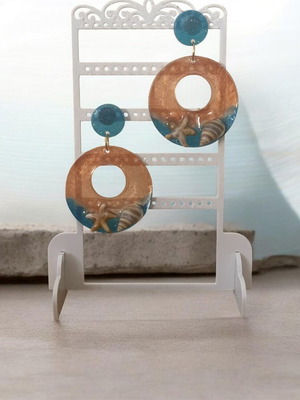 Summer earrings handmade with resin and sea elements