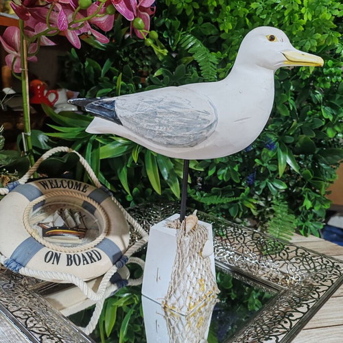 Wooden seagull and HMS Endeavour lifebuoy nautical decor set