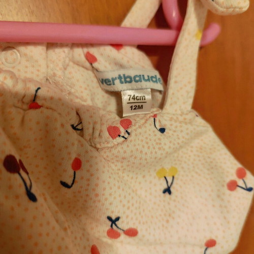 Vertbaudet overalls 74 cm like new with cherries and ribbon
