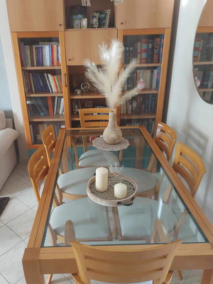 Dining table and bookshelf set used, handmade wood