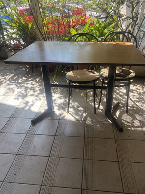 Wooden table with iron base used, set of 3